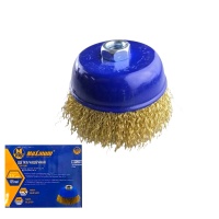 Щетка для УШМ чашечная 65 мм, 2,5", волнистая, латунированная, "MAXIMUM" MX 17719