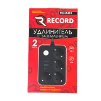 Удлинитель с заземлением 2 м, 3 Евро розетки, 2 USB порта, Type C, "RECORD" MX 18495